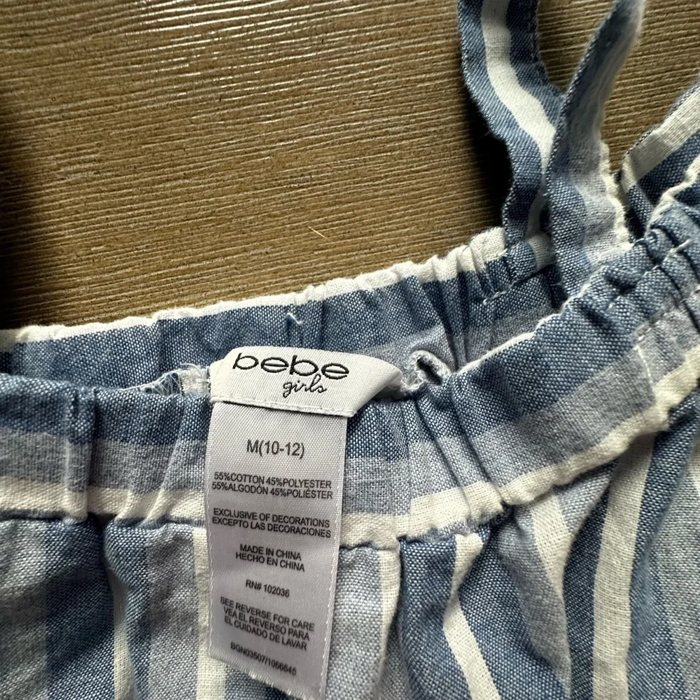 bebe girls m(10-12) Blue and White Striped Jumpsuit